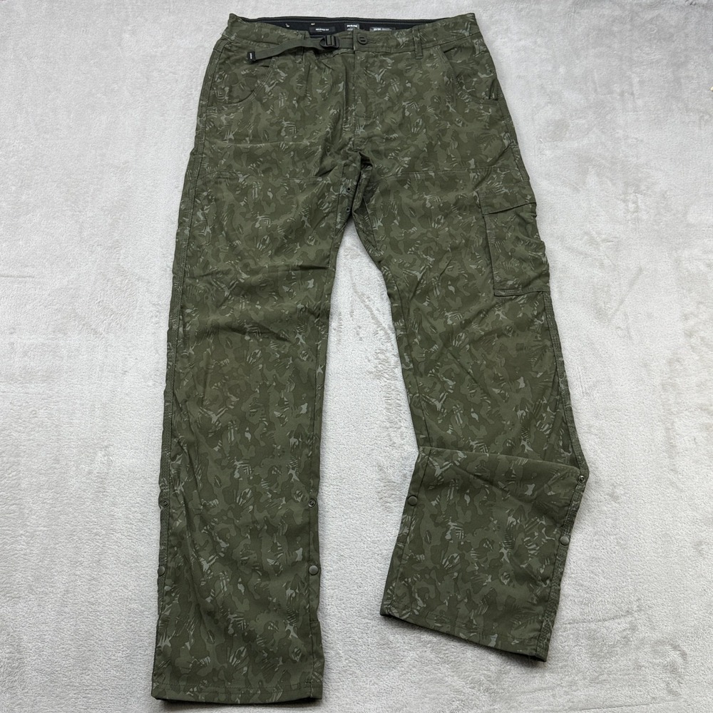 Prana Zion Cargo Pants Mens 33x34 Green Camo Relaxed Fit Hiking Camping Outdoors